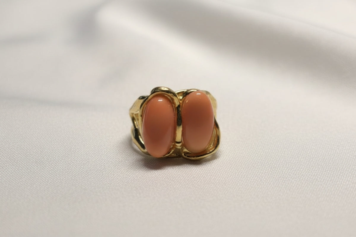 Anello con doppio corallo rosa in argento 925%