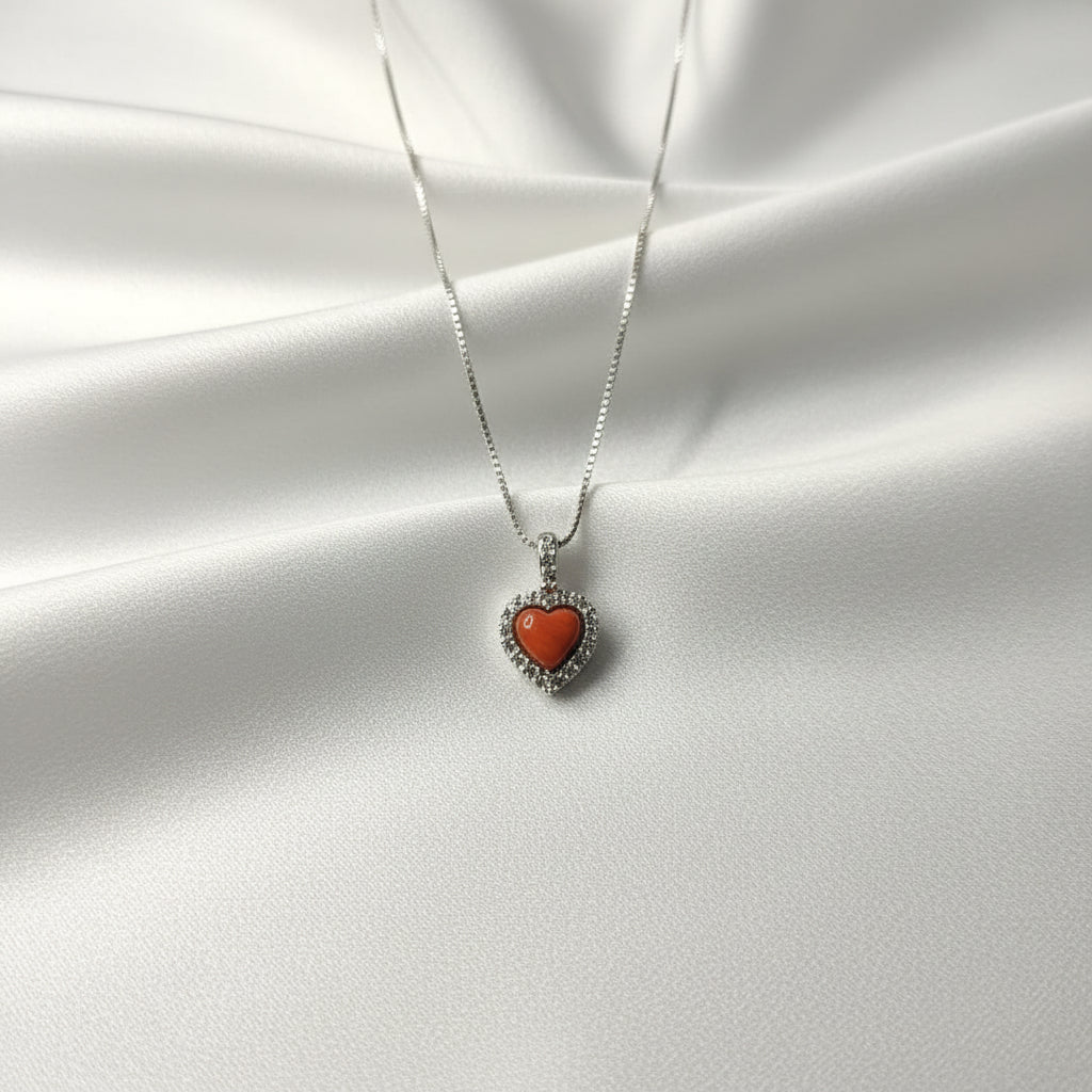 Collana Cuore Appassionato con Corallo e Zirconi