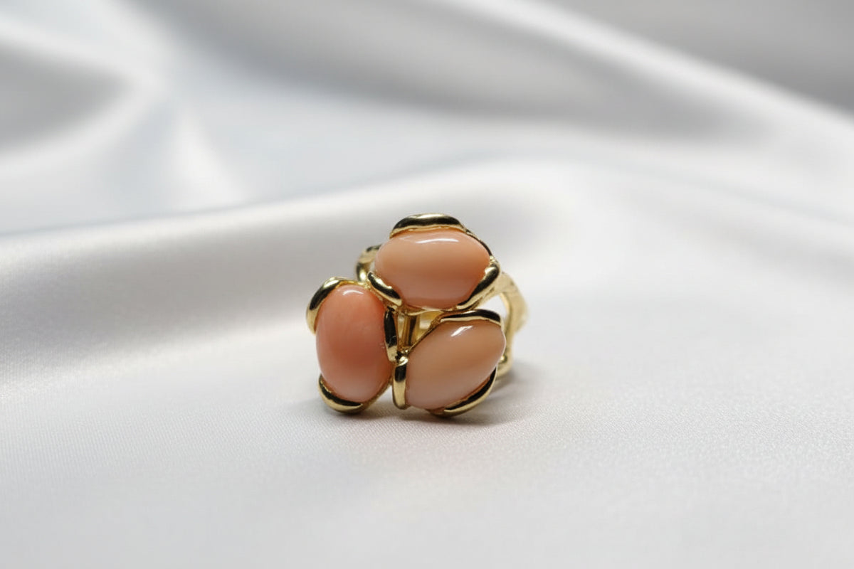 Anello tris corallo rosa in argento 925%