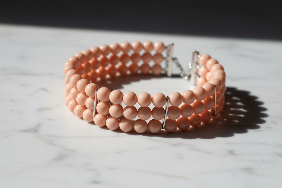 Bracciale pasta di corallo rosa 3 fili